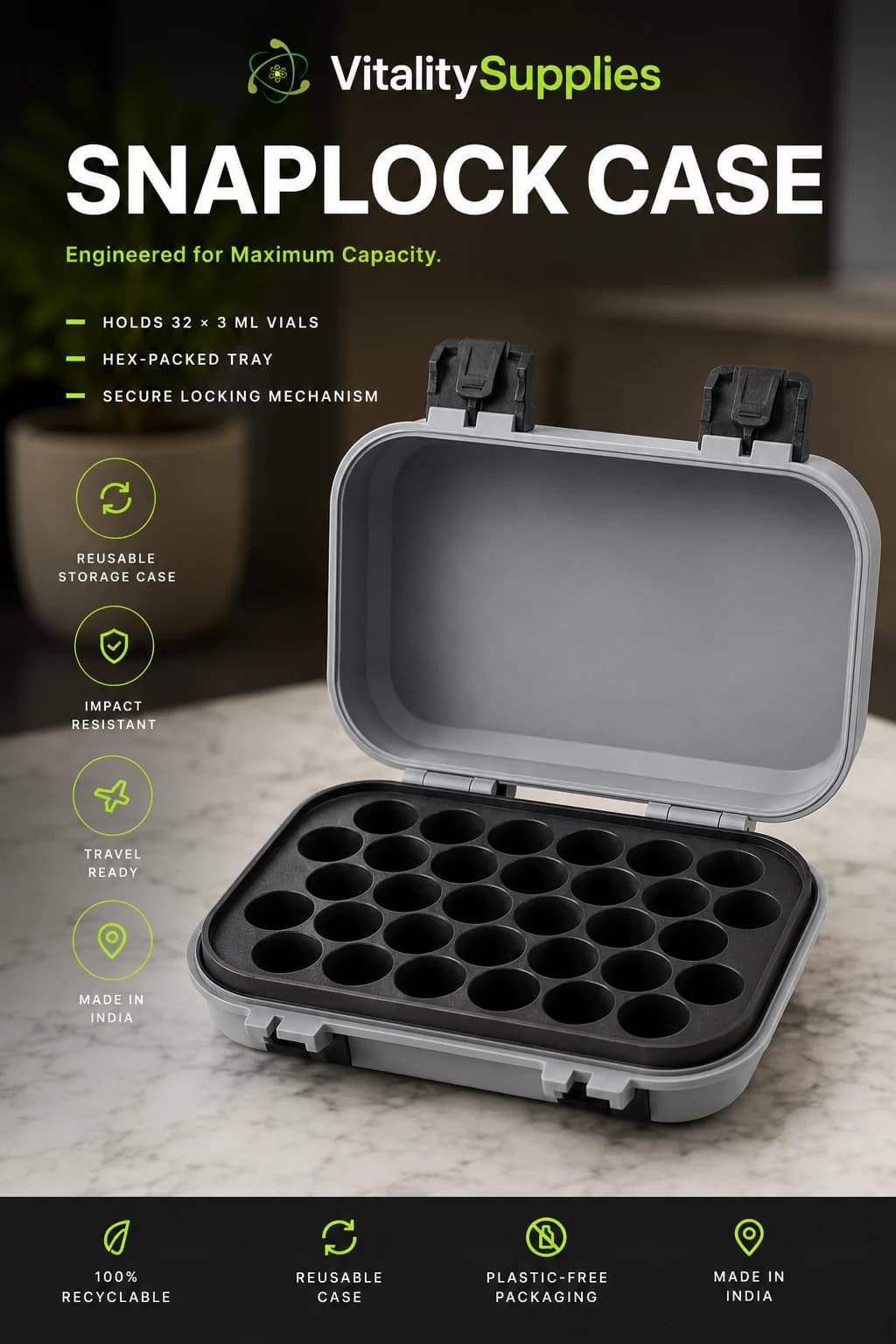 SnapLock Vial Storage Box, 32 × 3 ml