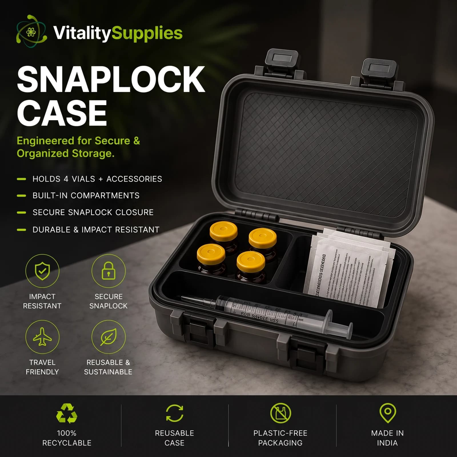 SnapLock Vial Holder & Syringe Travel Case (4 × 3 ml)